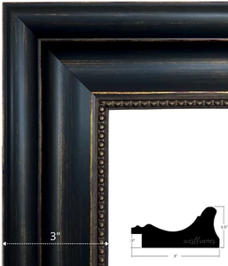 West Frames Montreal Rustic Lodge Distressed Black Gold Picture Frame 3" Wide - Picture 1 of 8