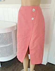 VERONIKA MAINE pink straight pencil midi skirt shell buttons Size 8 NEW NWOT - Picture 1 of 8