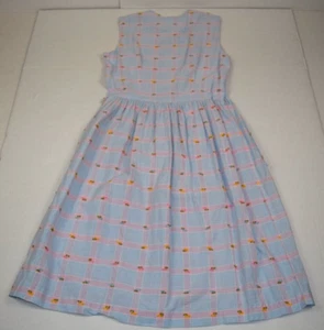 Ärmelloses Kleid Vintage 50er Jahre blau Gingham bestickt Blumen Rückseite Taschen Gr. S/M - Bild 1 von 10
