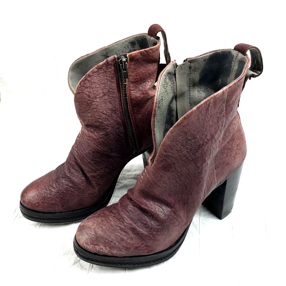 Bota Free People Wine Guijarro Cuero Plataforma Tacón Cremallera al Tobillo EU40 Mujer Talla 9 Foto 1 de 4