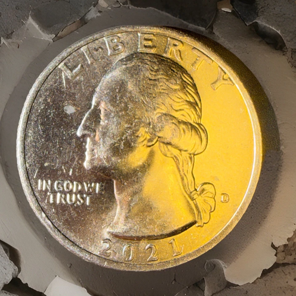 2021-D Crossing The Delaware 25C con varios errores raros “EN COD CONFIAMOS” DD Foto 1 de 4