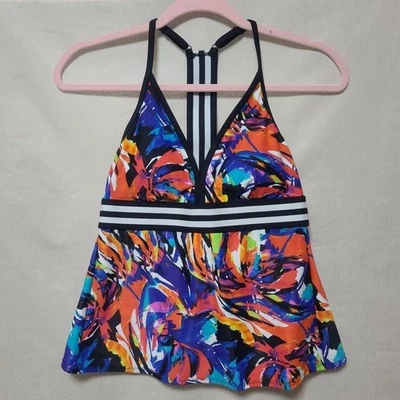 Camiseta de natación Tankini talla pequeña cuello en V multicolor espalda deportiva vela lejos por longitud Foto 1 de 4