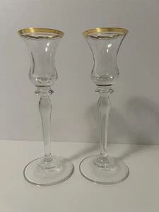 Mikasa Jamestown Crystal Candlestick Gold Trim Candle Holder Austria 7.75” PAIR - Picture 1 of 9