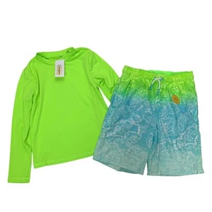 New Cat & Jack Boys Medium Long Sleeve Swim Shirt & Ombre Lined Shorts Set - Picture 1 of 3