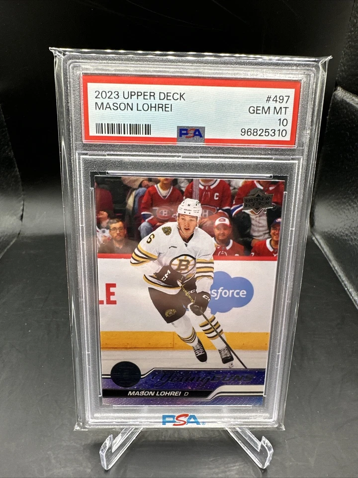 2023-24 Upper Deck Mason Lohrei Young Guns #497 PSA 10 Gem MT Bruins  - Image 1 of 1