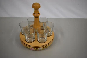 Vintage Wooden Shot Glass Caddy W/ 6 SHOTGLASSES - Picture 1 of 3
