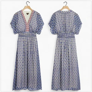 Anthropologie Beaded x Vineet Bahl Dress Size AU 10 / US 6 Maxi V-Neck Blue Red - Picture 1 of 20