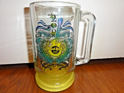 Taza de cerveza vintage 2008 Hard Rock Park Myrtle Beach Stein - transparente y amarilla Foto 1 de 4