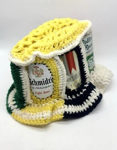 Vintage Schmidt Rolling Rock Schaefer Miller Budweiser Beer Can Crochet Knit Hat - Picture 1 of 14