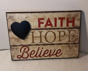 Home décor Boho  cottage style "Faith Hope Believe"  Wall hanging raised heart  - Picture 1 of 2