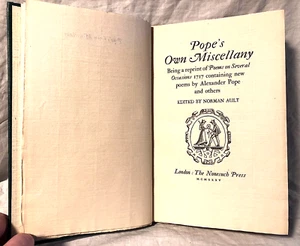 Pope's Own Miscellany - Nonesuch Press Ltd Ed 1935 - Scarce Original Dust Jacket - Imagen 1 de 13