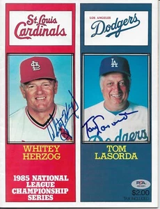 1985 NLCS Program (St. Louis) — Signed by WHITEY HERZOG & TOMMY LASORDA — PSA - Picture 1 of 5