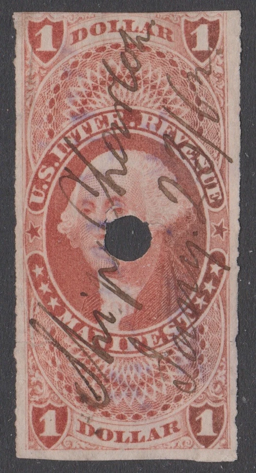 US Revenue (Scott R72a) 1862 First Issue $1 red MANIFEST USED MC "Ship Charlton" - Image 1 of 2
