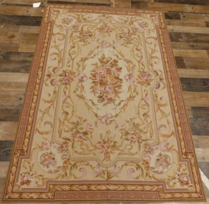 4'x6' Stunning French Floral Aubusson DES hand knotted wool Needlepoint area rug - Picture 1 of 8