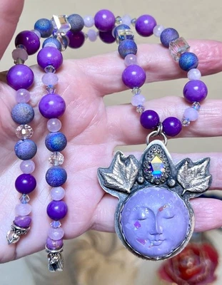 MARAVILLOSO Collar de Plata Esterlina Diseñador Púrpura Kuncita, Diosa Luna Druzy Foto 1 de 4