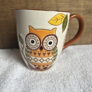 Owl Mug Ceramic 3D Embossed Bird Fall Leaves Coffee Teacup 16 oz - Picture 1 of 8