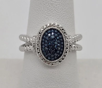 PLATA ESTERLINA AZUL DIAMANTE RACIMO ANILLO DE CÓCTEL HERMOSO 925 JS CHINA Foto 1 de 4