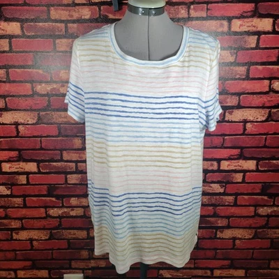 Camiseta feminina Tommy Bahama listras XL pastel vovó costeira 100% algodão casual - Imagem 1 de 4