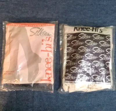 Lote de 6 pares Silkies Knee Hi azul marino marfil reforzado punta día nailon transparente hecho en EE. UU. Foto 1 de 4