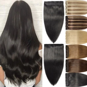 120G THICK One Piece Clip in Real Remy Human Hair Extensions 3/4 Full Head Black - Picture 1 of 48