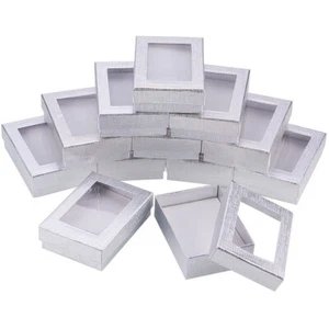 60 PIEZAS Paquetes Rectángulos Cajas de Cartón Tapa Translúcida Plata 90x65mm - Imagen 1 de 8
