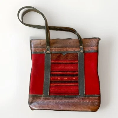 Bolso de Mano Vintage Dormeuil England Cuero y Gamuza Roja Textil Foto 1 de 4