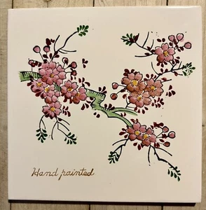 Ceramic Tile 4x4 Hot Plate Trivet Wall Plaque Hand Painted Blossoms Vintage - Picture 1 of 2