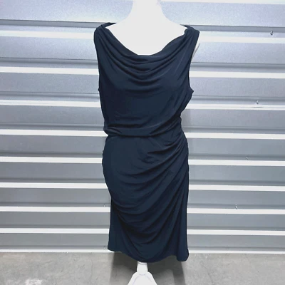 Vera Wang Dress Womens 10 Navy Blue Ruched Stretch Cocktail Party Wedding Foto 1 de 4
