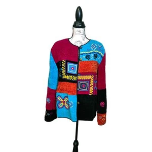 Julia Kim Vintage Color Block Embroidered Multicolor Patchwork Artsy Jacket L - Picture 1 of 8
