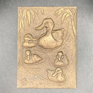 Bronze Relief Plaque Duck And Ducklings 4” x 3” Richard Niescher Krefeld - Picture 1 of 4