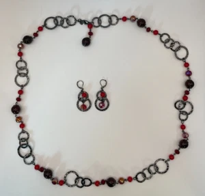 Vintage Premier Designs Red Beaded Necklace and Earring Set - Picture 1 of 5