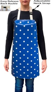 Handmade Royal Blue Polka Dots Spots Waterproof PVC Coated Wipe Clean Aprons - Picture 1 of 2