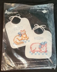 Janlynn Printed Cross Stitch Kit 2 Quilted Baby French Animal Bibs 50-921 NEW - Picture 1 of 3