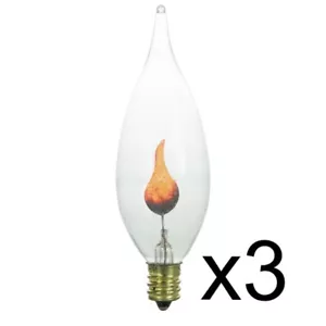 (3) FLICKER FLAME CLEAR LIGHT BULB 3w 3 watt CA-8 CANDELABRA BASE FIRE - Picture 1 of 1