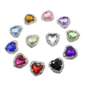 10Pcs Rhinestone Heart Button Shiny Sewing Clothing Decor DIY Craft Accessories - Picture 1 of 25