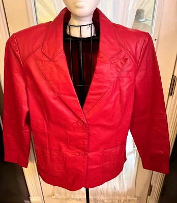 METRO STYLE Women's Genuine Fully Lined Red LEATHER JACKET/BLAZER- Size 18 - XPO - Image 1 of 4