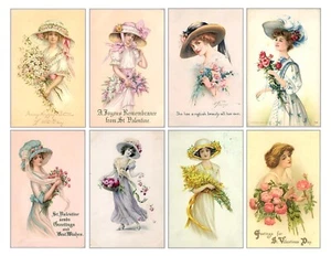 Handmade Victorian Ladies w. Flowers Collage 8x10 Craft Cotton Fabric Block - Picture 1 of 1