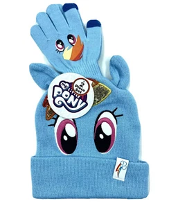 My Little Pony Rainbow Dash Girls Winter Hat & Gloves Set Blue NEW - Picture 1 of 4