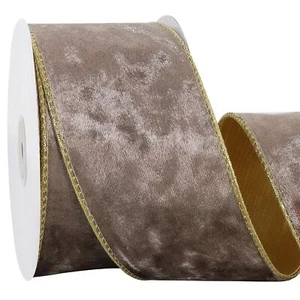 Khaki Velvet Wired Ribbon 2.5 Inch x 10 Yards Luxury Velvet Christmas Ribbon ... - Picture 1 of 5