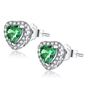 Pendientes de tachuelas de plata esterlina 925 esmeralda simulada con corte corazón regalos para ella - Imagen 1 de 5