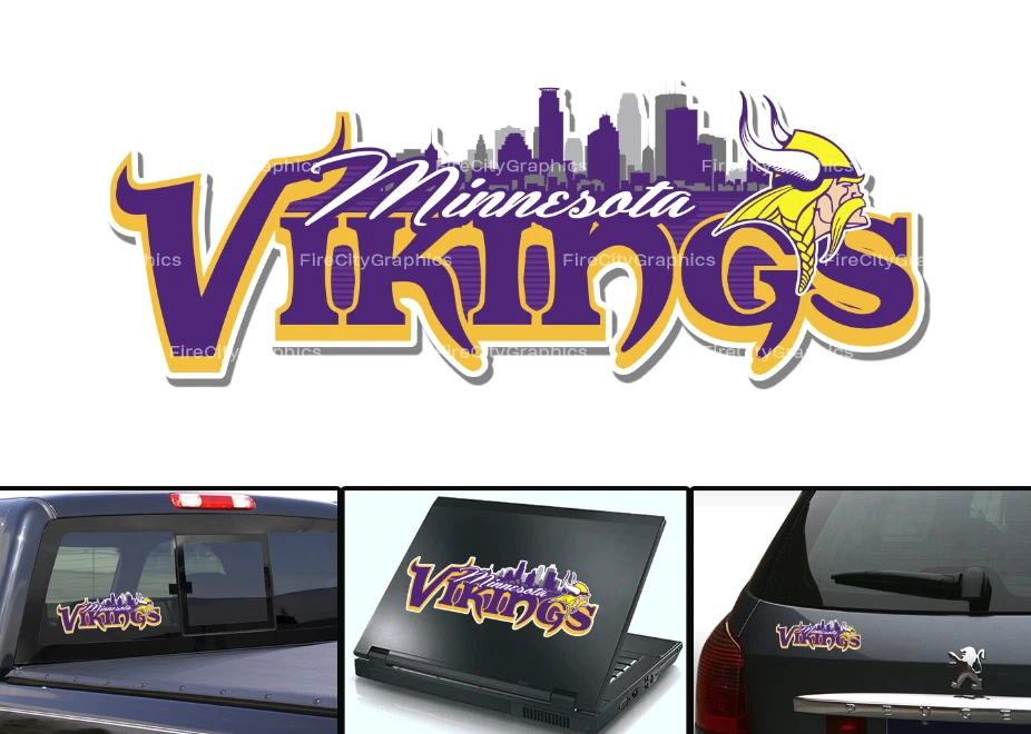 Minnesota Vikings Calcomanía Adhesiva Skyline Coche Camión Ventana Pared Laptop Capucha Parachoques Foto 1 de 1