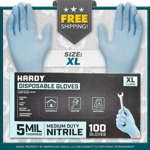 5MIL INDUSTRIAL NITRILE DISPOSABLE GLOVES - Powder-Free - 100 Count - XL - Picture 1 of 5
