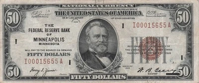 USA / Minneapolis , MN.   $50   Series of 1929   Circulated Banknote  RedTx - Image 1 of 2