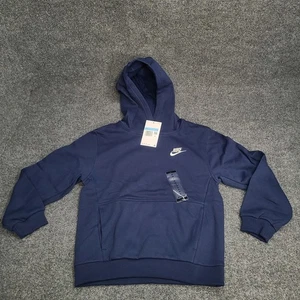 Nike Sweatshirt Kids Medium Navy Blue Club Fleece Pullover Hoodie Sweater Boys - Picture 1 of 14