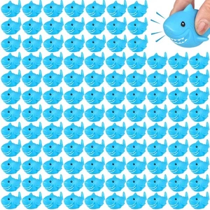 120 Pieces Rubber Sharks Blue Rubber Bath Sharks Cute Squeezable and Squeak S... - Picture 1 of 7