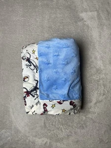 Trend Lab Dr Seuss Cat In The Hat Baby Blanket Blue Stars Minky Print Trim Lovey - Picture 1 of 3