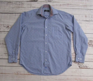 Bugatchi Uomo Blue Polka Dot Blue Pink Long Sleeve Casual Button Shirt Mens Sm - Picture 1 of 11