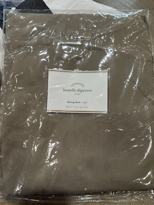 Funda para silla lateral de comedor Pottery Barn holgada sarga champiñón Foto 1 de 2