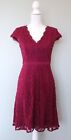 ADRIANNA PAPELL Lace Overlay Magenta Fit & Flare V-Neck Party Dress, Size 6