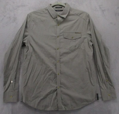 Sean John Button Up Shirt Men's X-Large Slim Fit Beige Solid Color 100% Cotton - Image 1 of 4